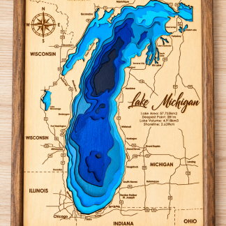 Lake Michigan - 3D Wooden Layered Depth Map