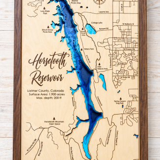 Horsetooth Reservoir, CO - 3D Wooden Layered Depth Map