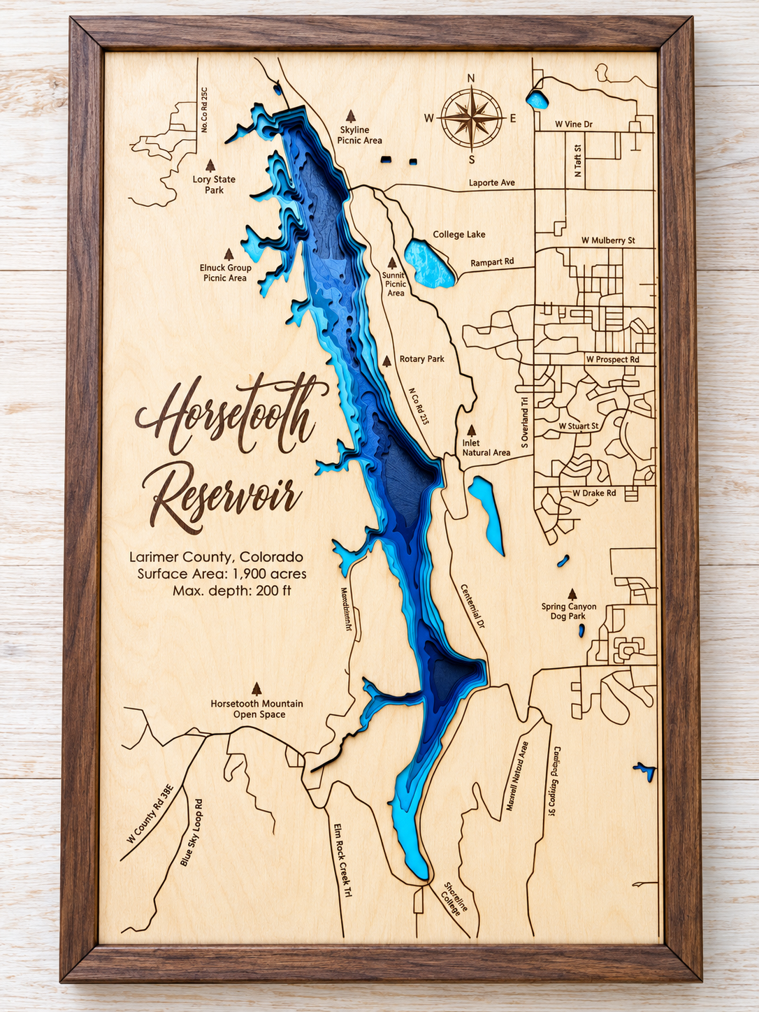 Horsetooth Reservoir, CO - 3D Wooden Layered Depth Map