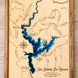 New Bullards Bar Reservoir, CA - 3D Wooden Layered Depth Map